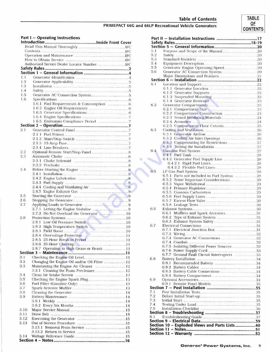 Generac Power Systems PRIMEPACT 66G Owner'S Manual Download Page 3