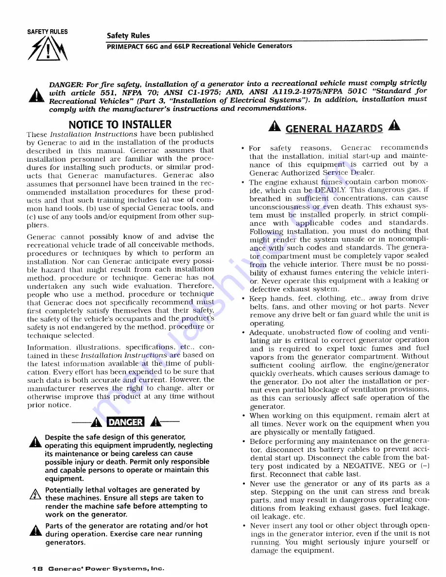 Generac Power Systems PRIMEPACT 66G Owner'S Manual Download Page 20