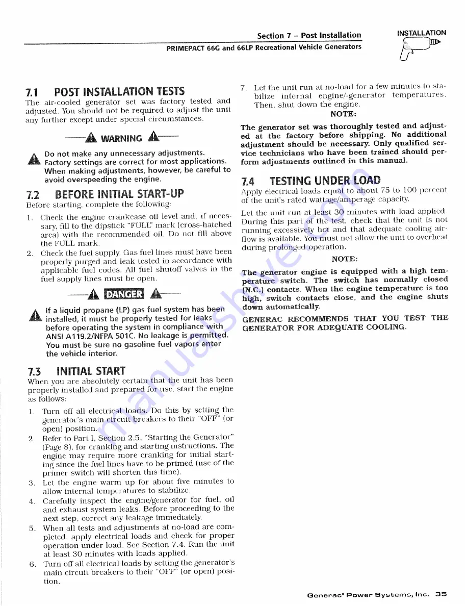 Generac Power Systems PRIMEPACT 66G Owner'S Manual Download Page 37