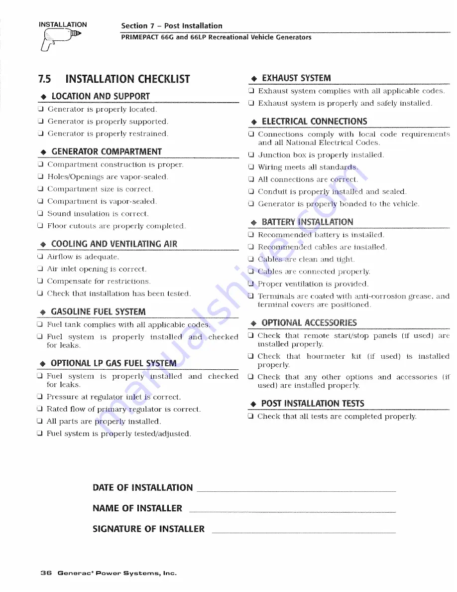 Generac Power Systems PRIMEPACT 66G Owner'S Manual Download Page 38