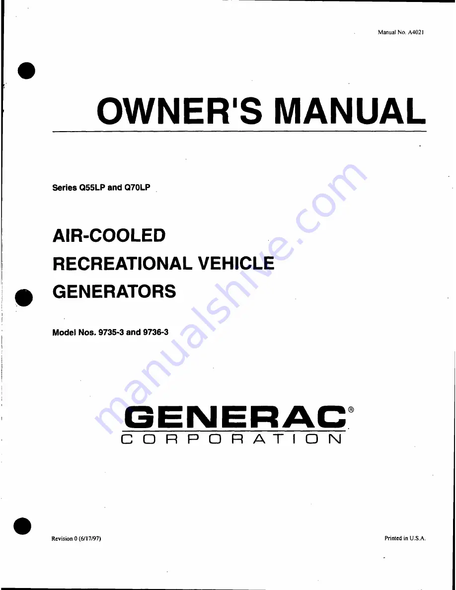 Generac Power Systems Q-55LP Owner'S Manual Download Page 1