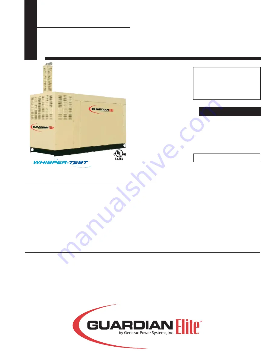 Generac Power Systems Whisper-Test COMMERCIAL SERIES Specification Sheet Download Page 1