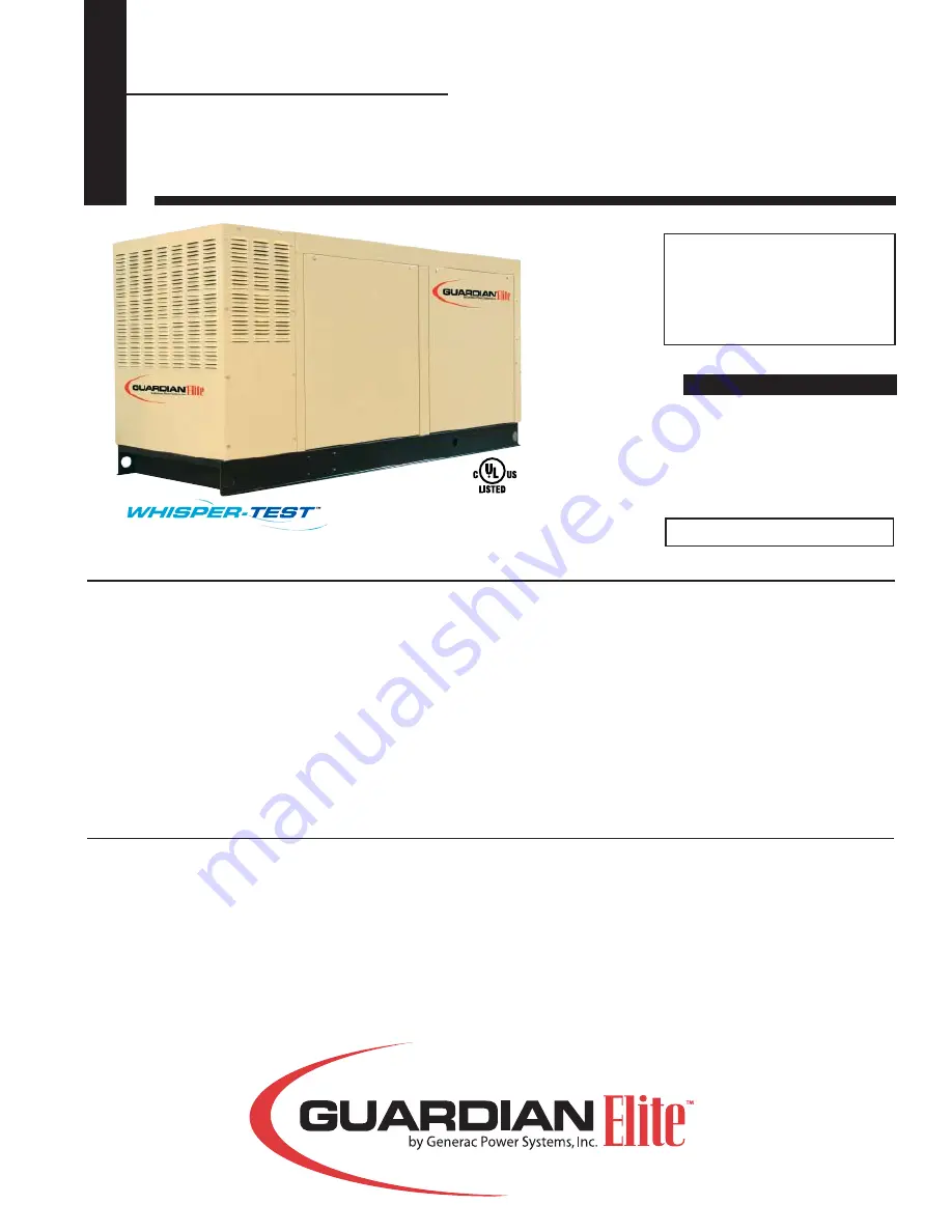 Generac Power Systems Whisper - Test UL 2200 Specification Sheet Download Page 1