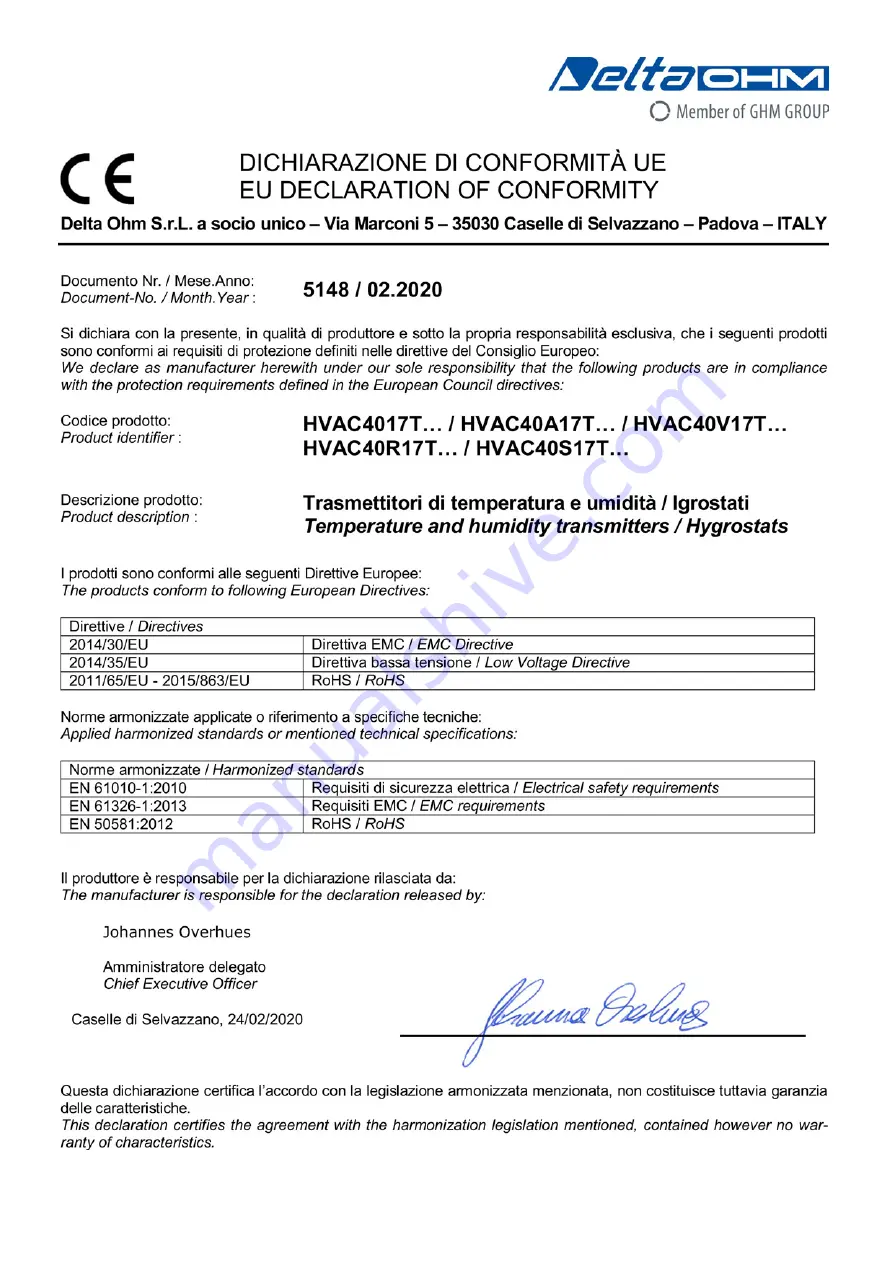 GHM Delta OHM HVAC40 Series Operating Manual Download Page 23