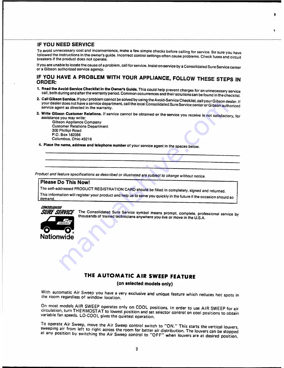 Gibson Room Air Conditioner Owner'S Use And Care Manual Download Page 2