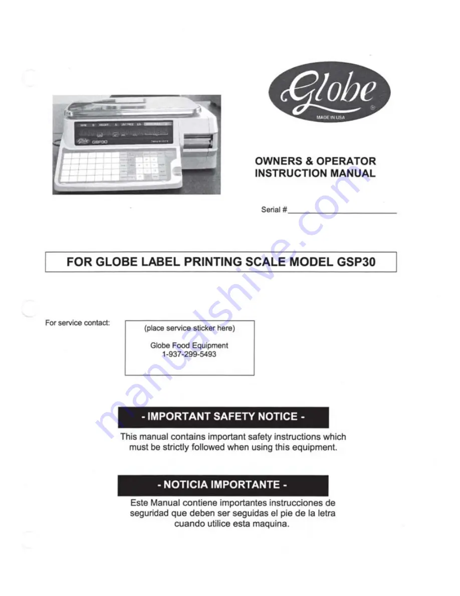 Globe GSP30 Owner'S And Operator'S Manual Download Page 1