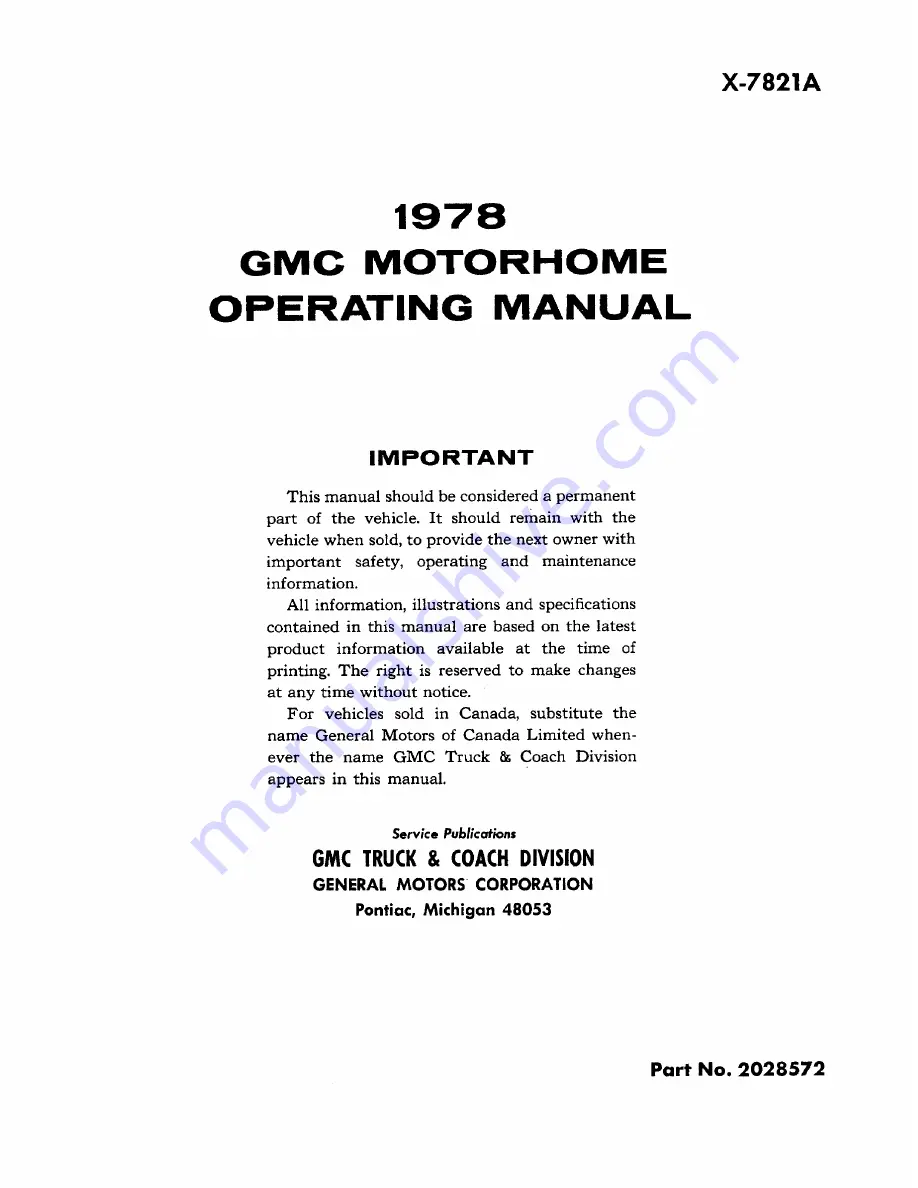 GMC MOTORHOME 1978 Operating Manual Download Page 2