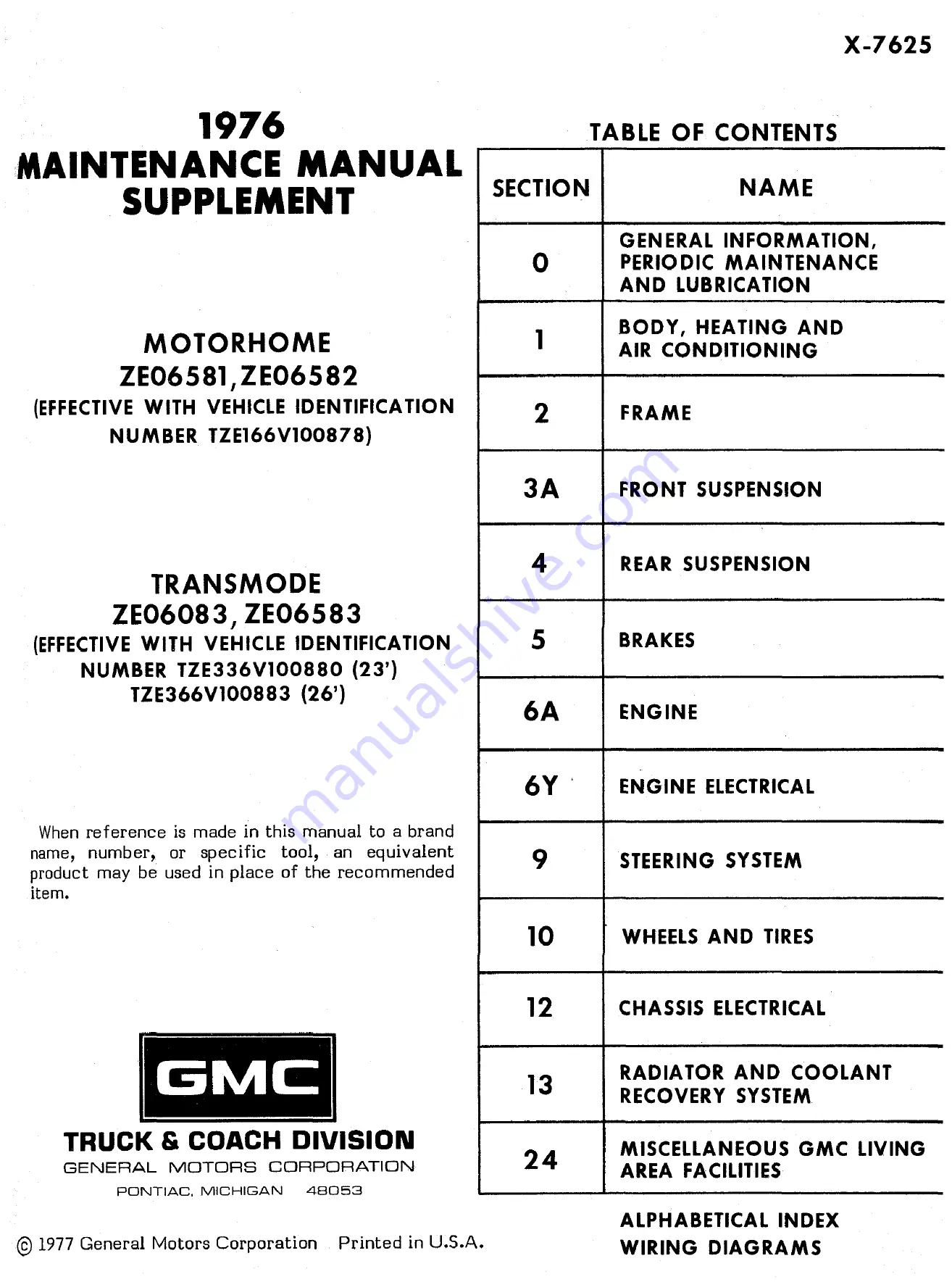 GMC TZE166V100878 Maintenance Manual Supplement Download Page 1