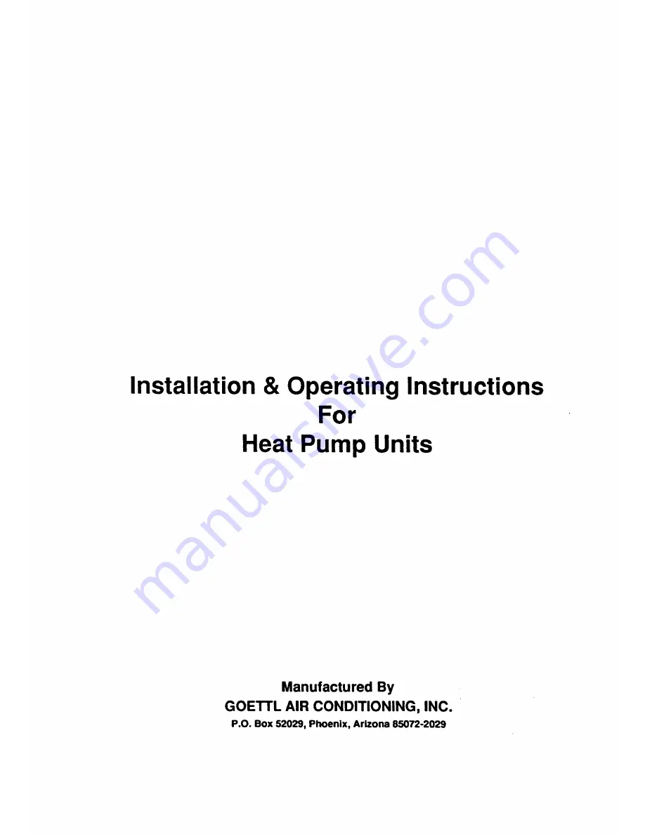 GOETTL Heat Pump Installation And Operating Instructions Manual Download Page 1