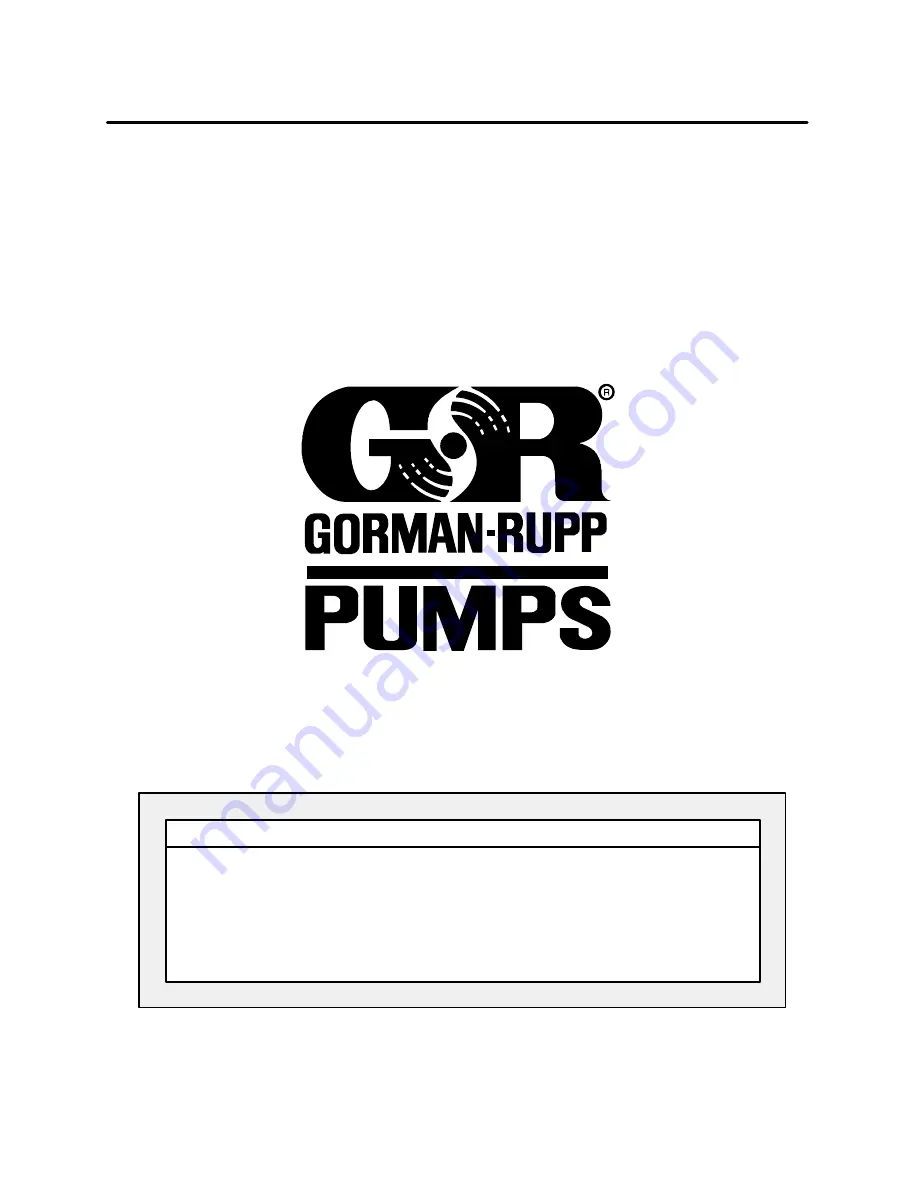 GORMAN-RUPP PUMPS T6A60S-B Installation, Operation, And Maintenance Manual With Parts List Download Page 1