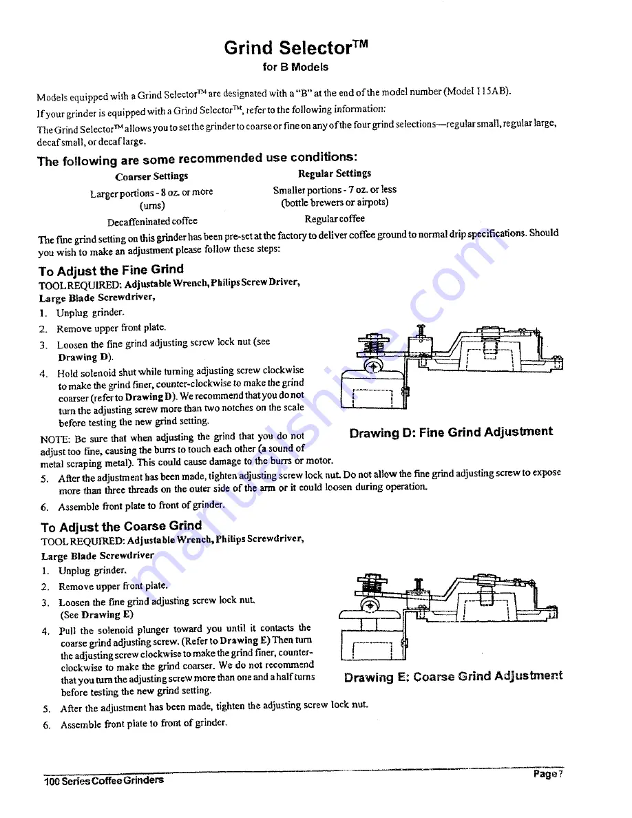 Grindmaster 100 Operation And Instruction Manual Download Page 7