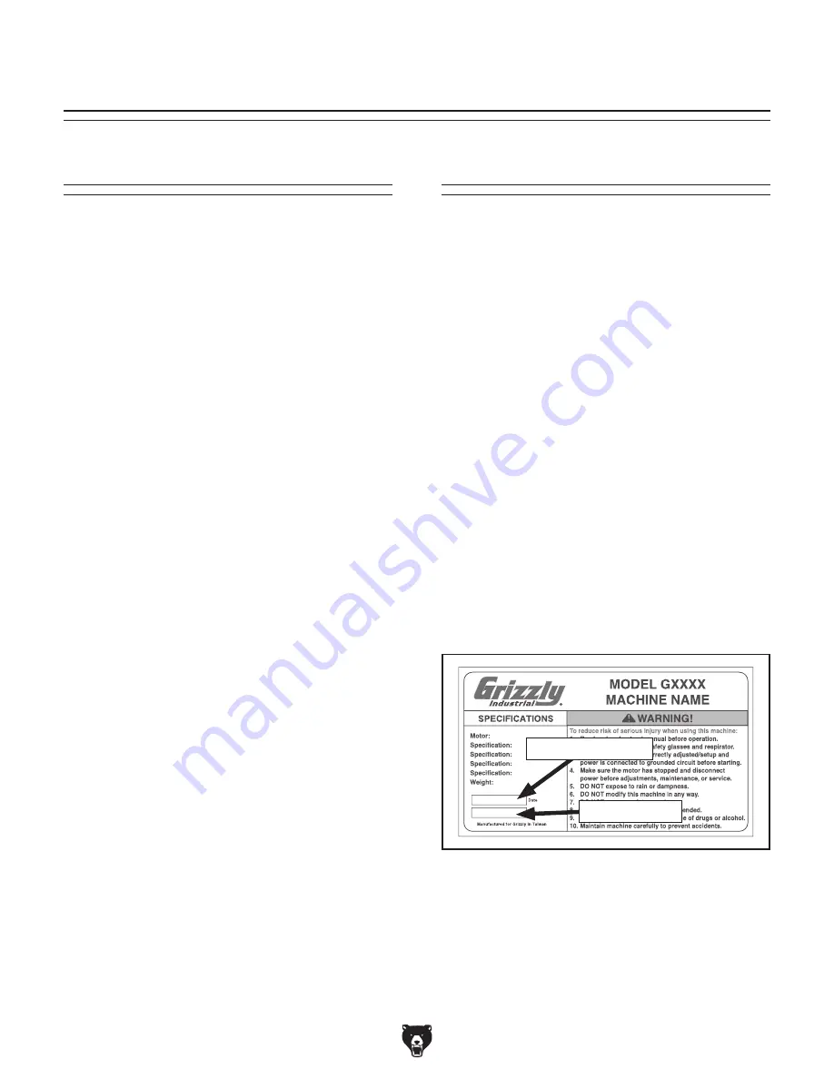 Grizzly G0945 Owner'S Manual Download Page 4