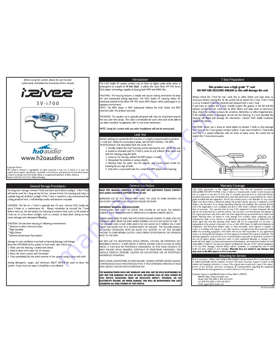 H2O Audio iFP-700 Owner'S Manual Download Page 1