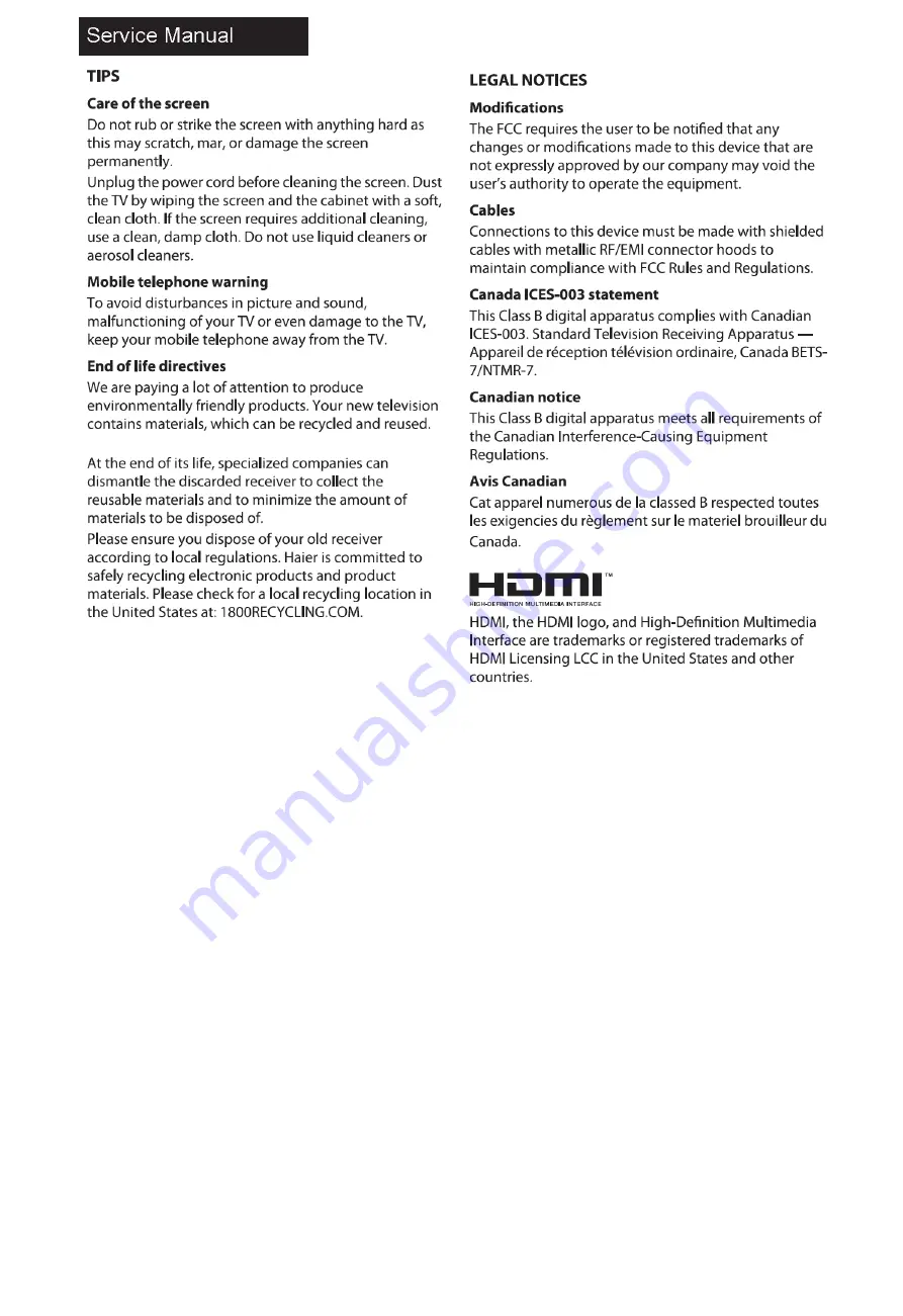 Haier 24E2000 Service Manual Download Page 39