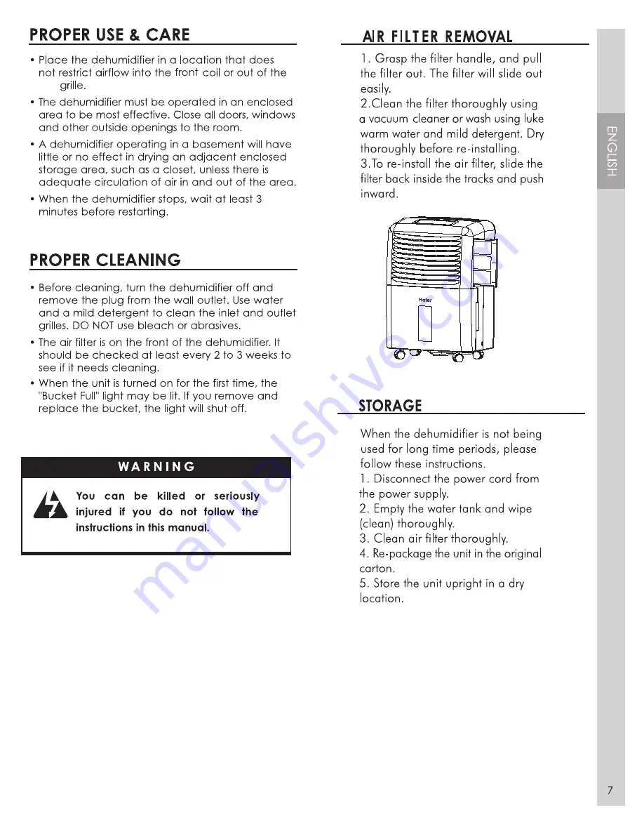 Haier DE45EM Use And Care Manual Download Page 7