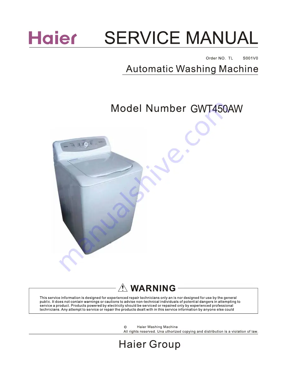 Haier GWT450AW Service Manual Download Page 1