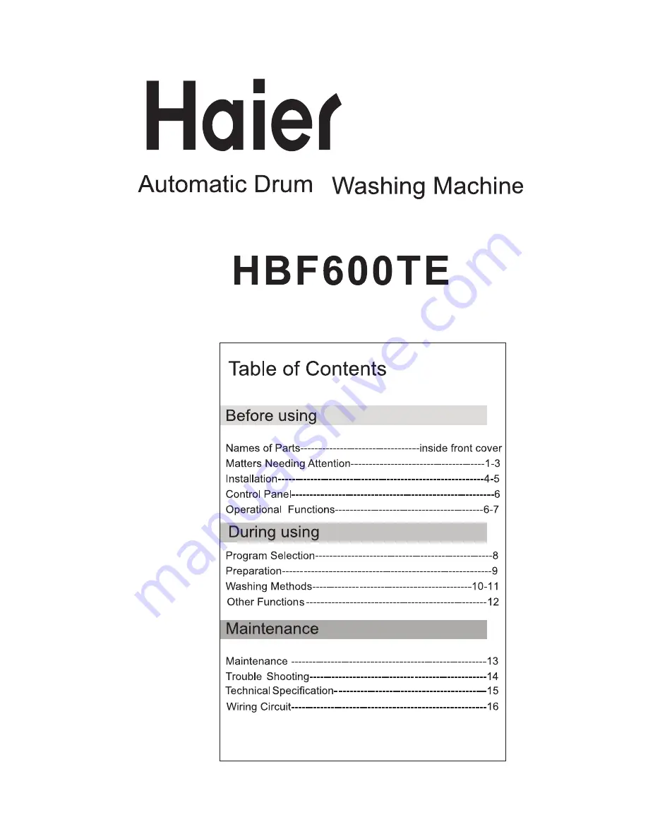 Haier HBF600TE User Manual Download Page 1