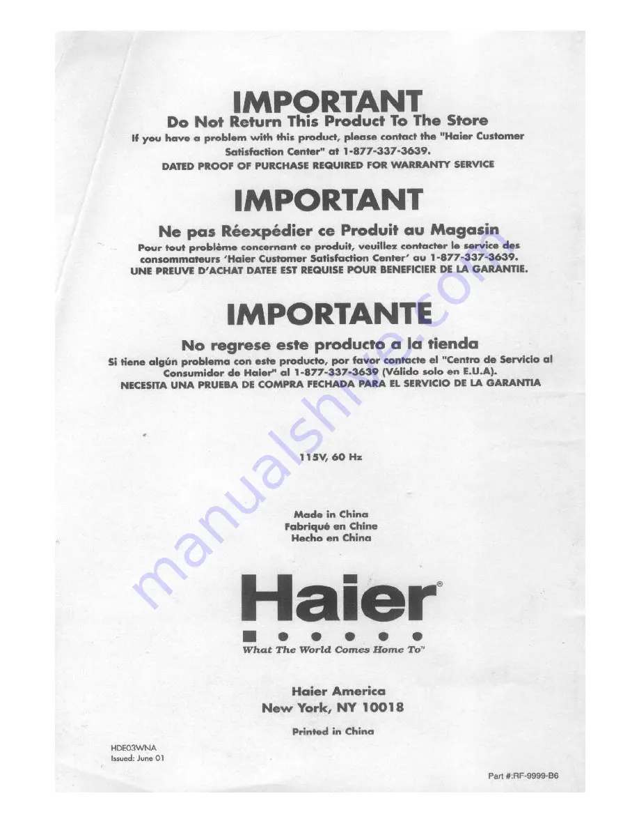 Haier HDE03WNA User Manual Download Page 58