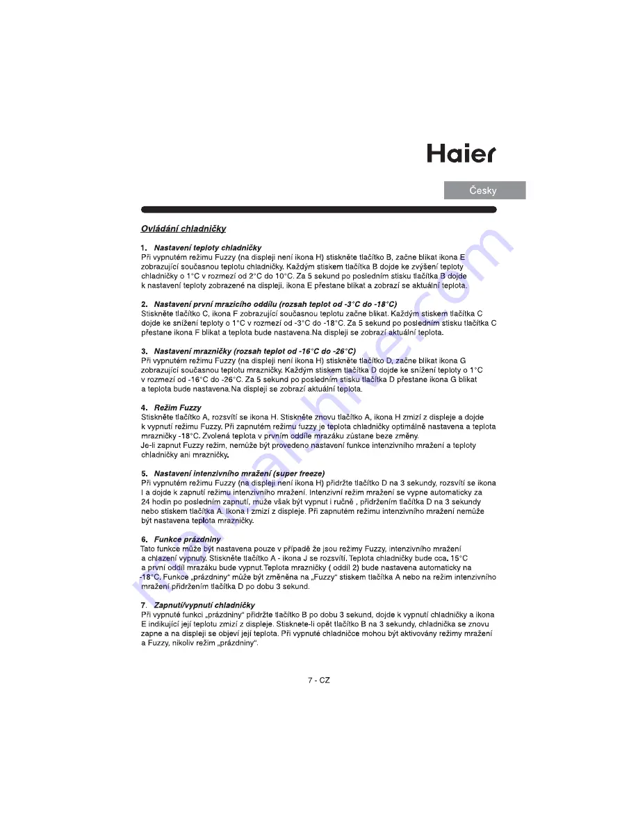 Haier HRF-356KAA (Czech) Navod K Obsluze Download Page 7