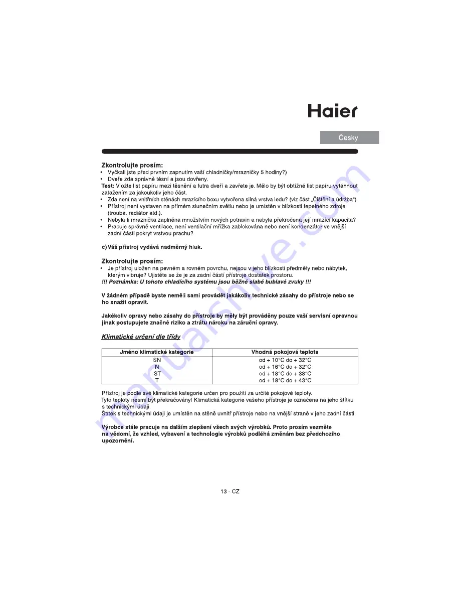 Haier HRF-356KAA (Czech) Navod K Obsluze Download Page 13