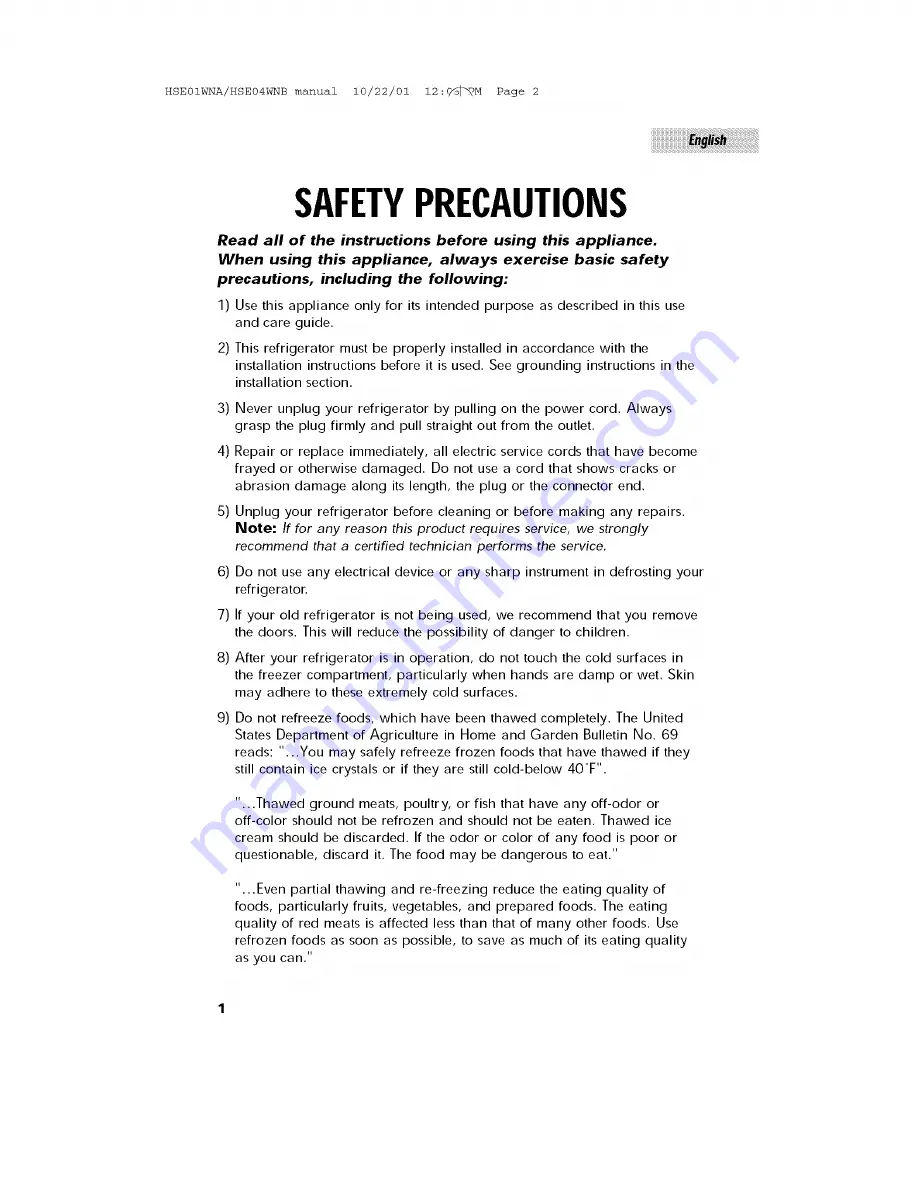 Haier HSE01WNA User Manual Download Page 2