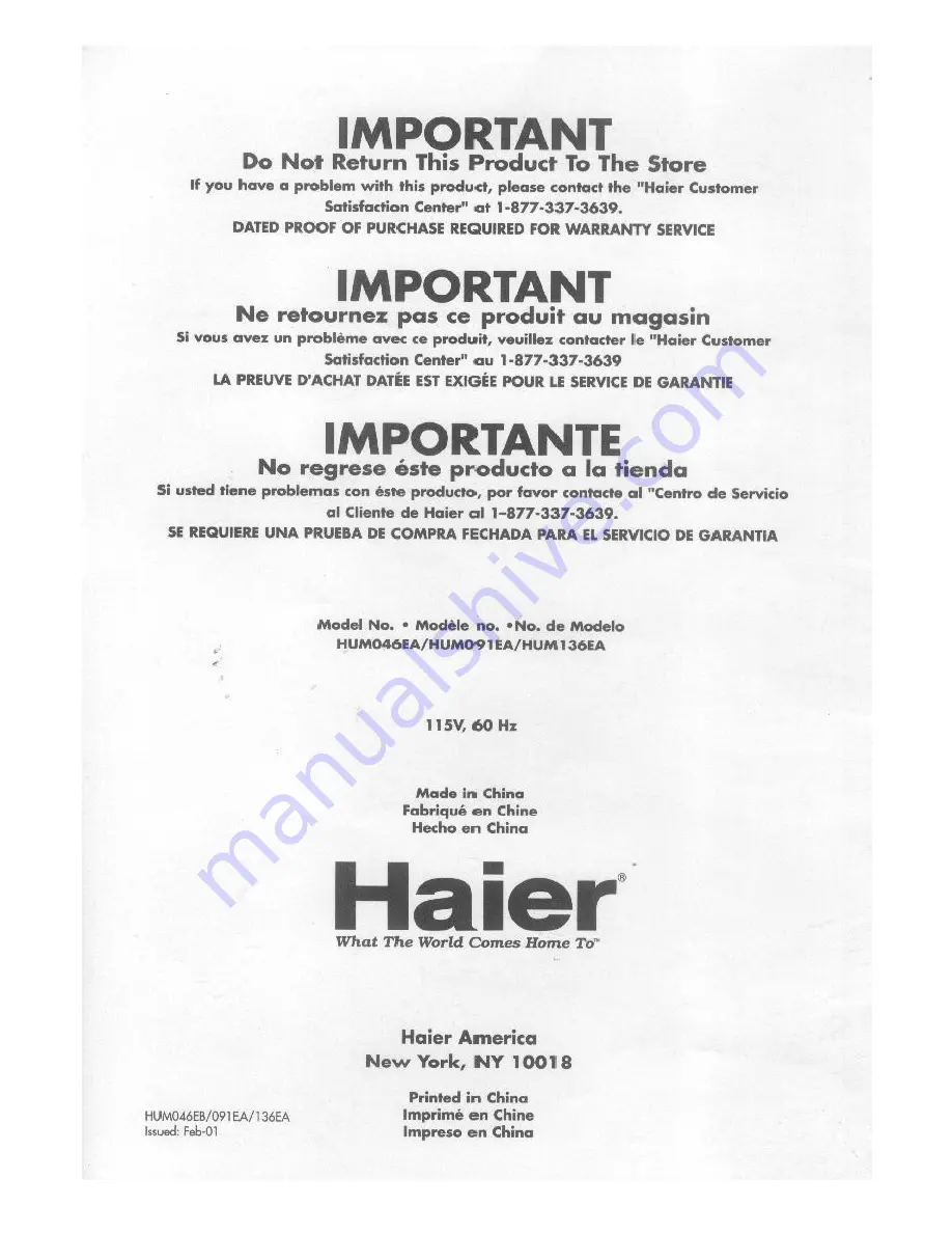 Haier HUM046EB User Manual Download Page 26