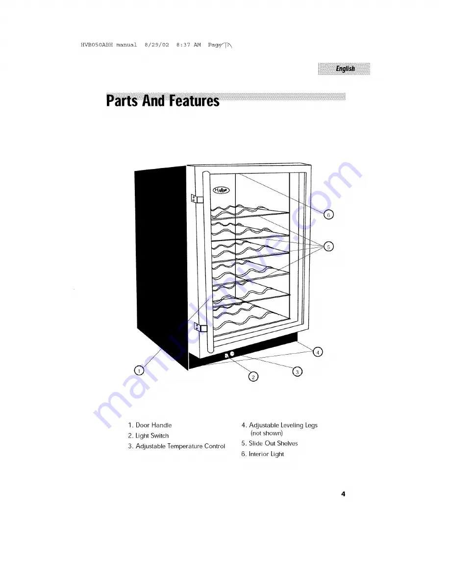 Haier HVB050ABH - Designer Series 50 Bottle Capacity Wine Cellar Скачать руководство пользователя страница 5