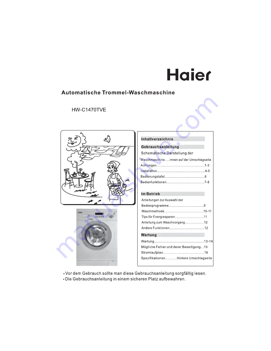 Haier HW-C1470TVE ME-U (German) Bedienungsanleitung Download Page 1