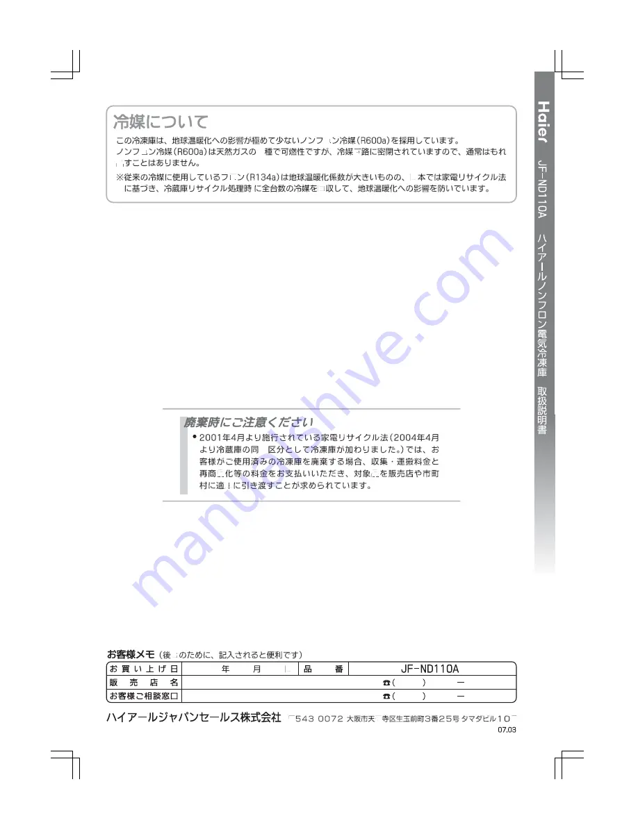 Haier JF-ND110A (Japanese) User Manual Download Page 16