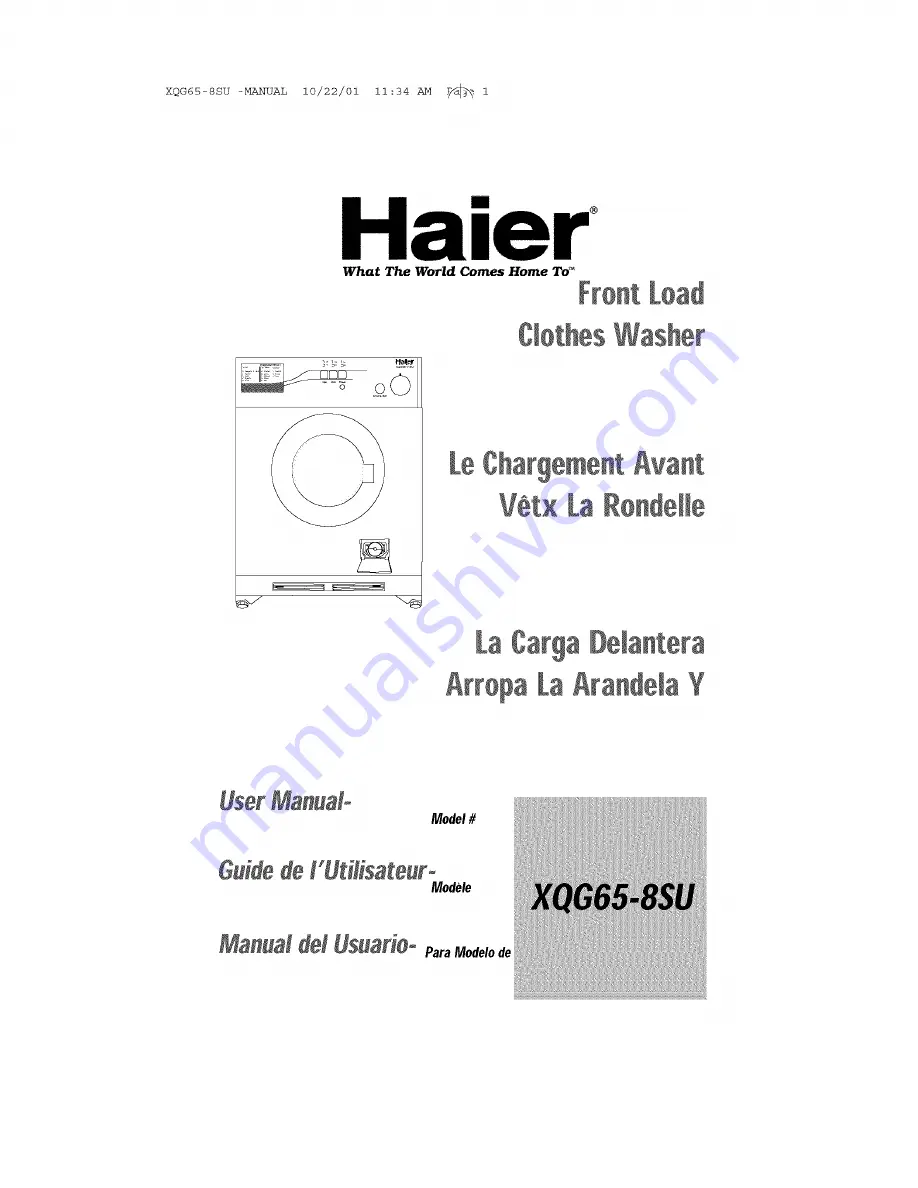 Haier XQG65-8SU User Manual Download Page 1