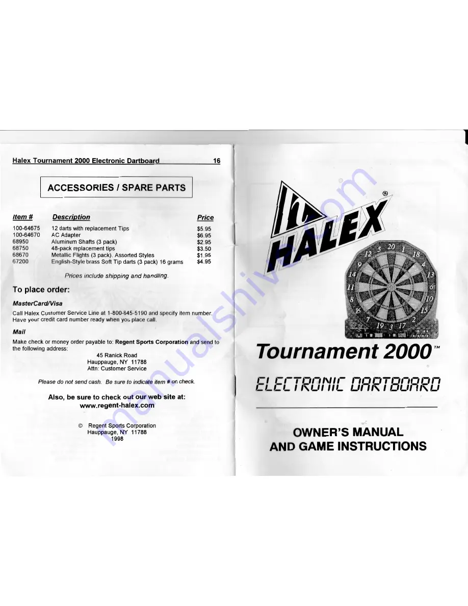 Halex Tournament 2000 Owner'S Manual Download Page 1