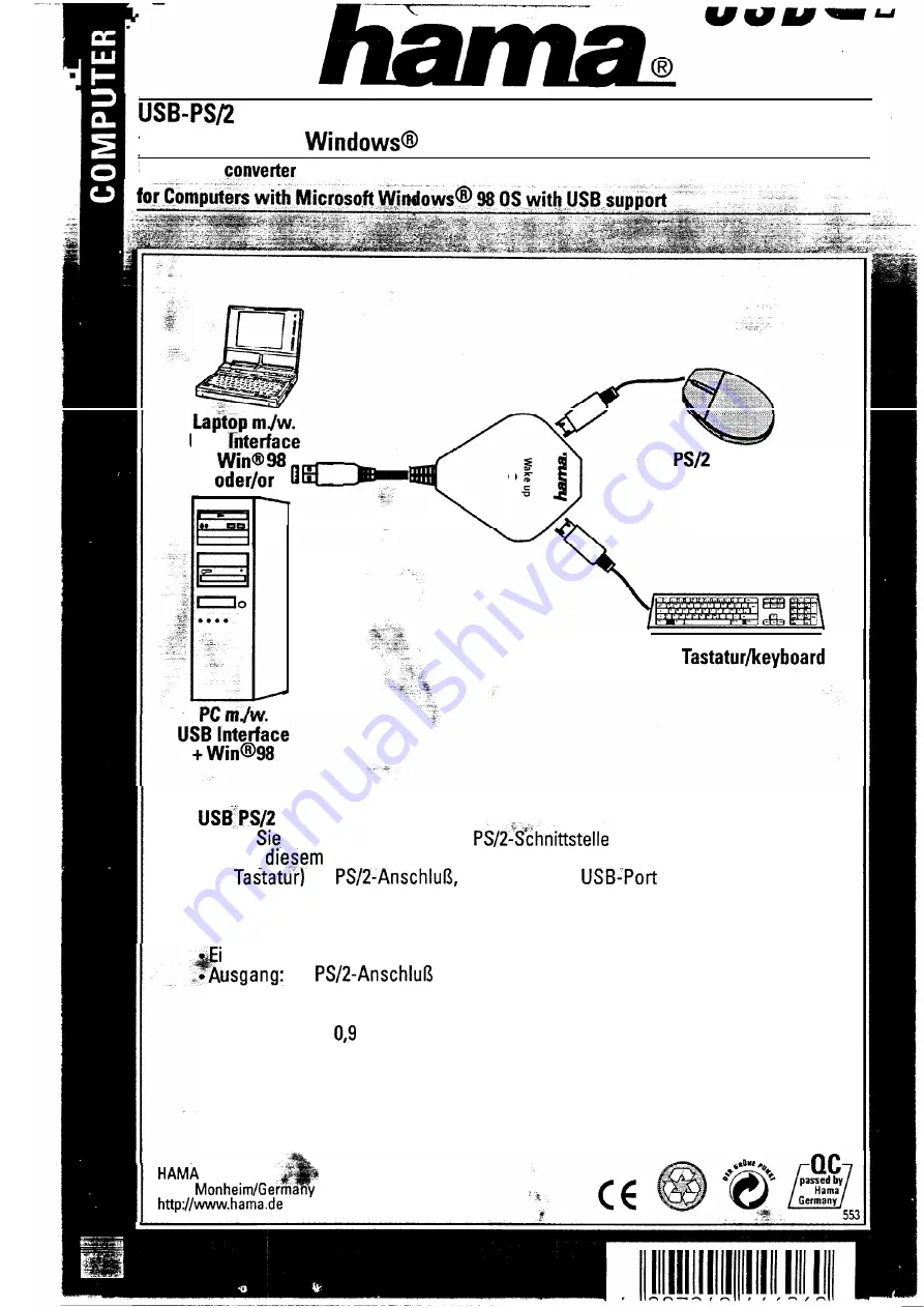 Hama USB PS/2 Quick Start Manual Download Page 1