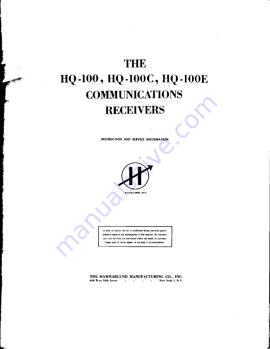 Hammarlund HQ-100 Service Manual Download Page 1