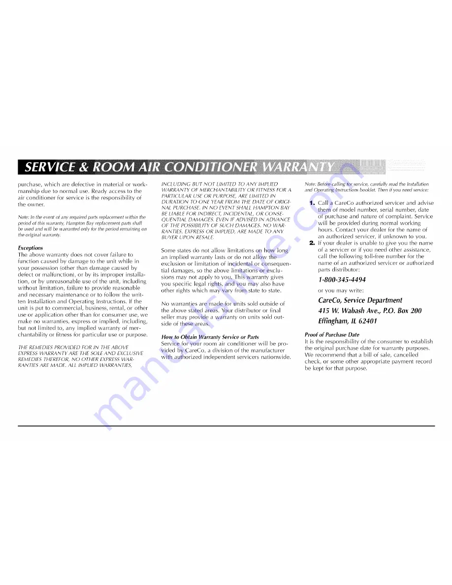 HAMPTON BAY Room Air Conditioners s Installation & Operation Manual Download Page 15