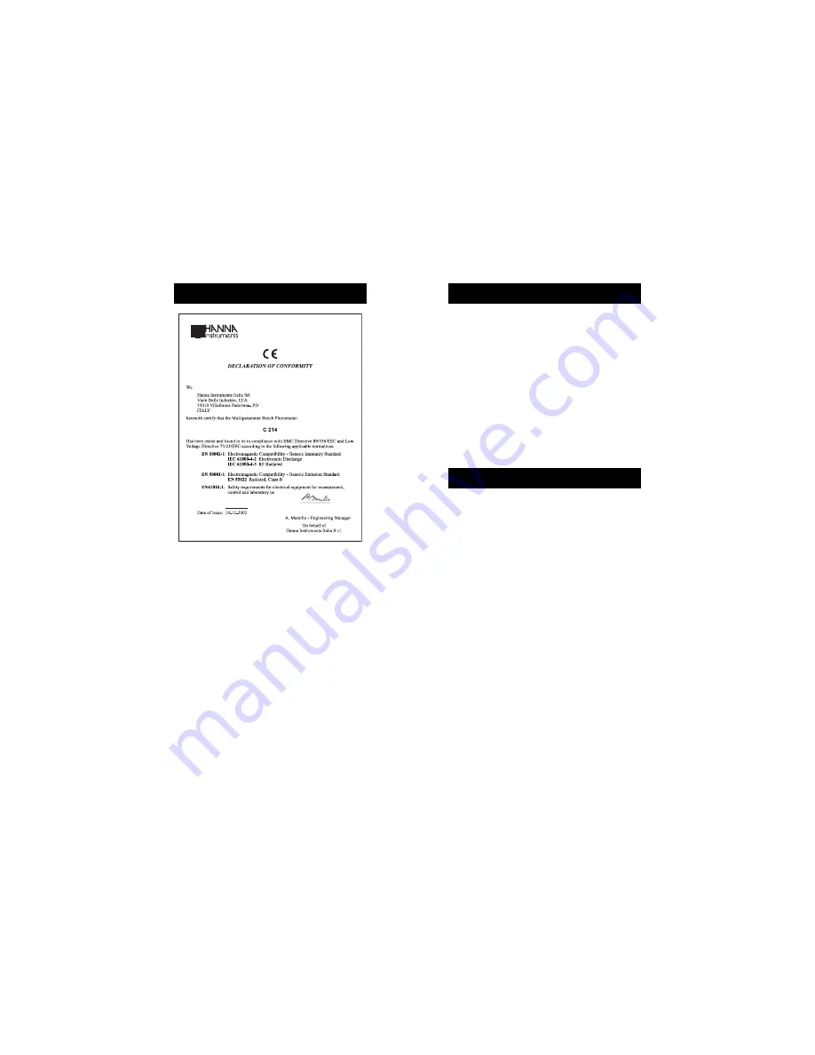 Hanna Instruments C 214 Instruction Manual Download Page 3