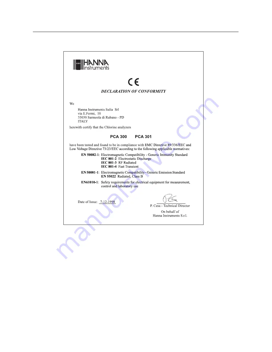 Hanna Instruments PCA 300 Series Instruction Manual Download Page 59