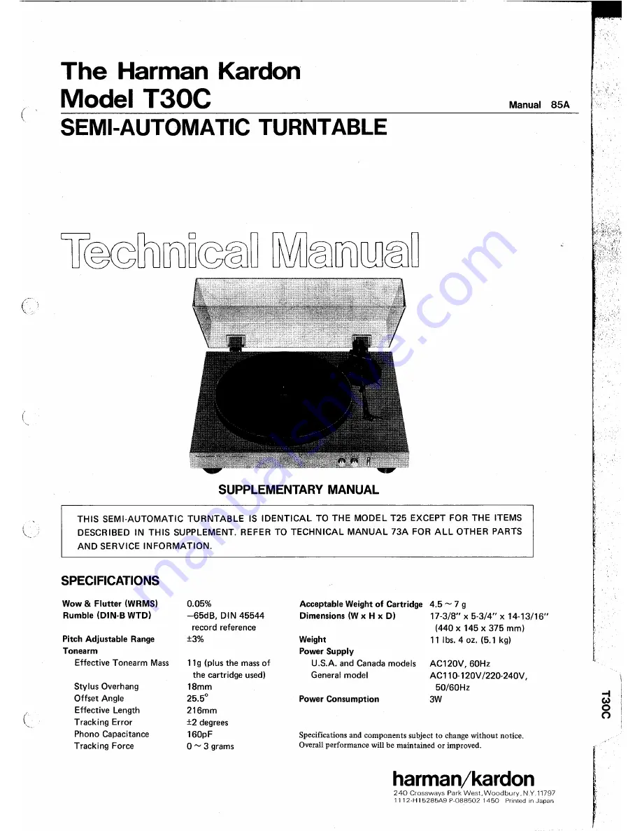 Harman Kardon T30C Technical Manual Download Page 1