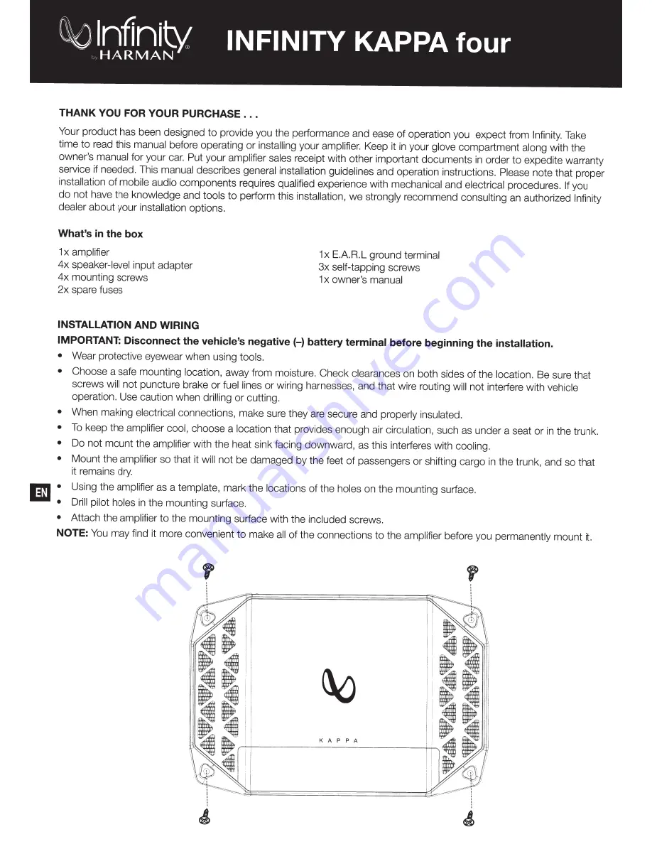 Harman INFINITY KAPPA four Owner'S Manual Download Page 2