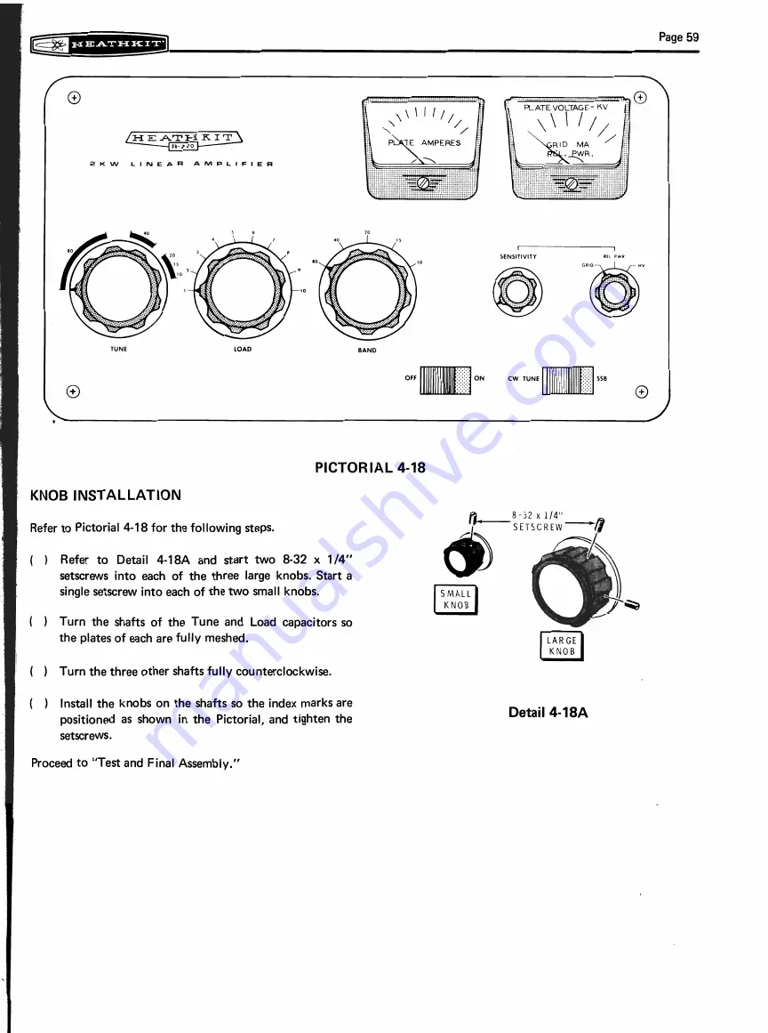 Heathkit SB-220 Assembly And Operation Manual Download Page 74