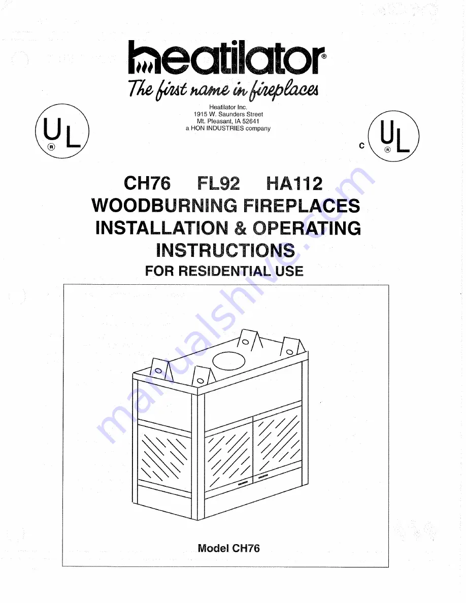 Heatiator CH76 Installation & Operation Manual Download Page 1