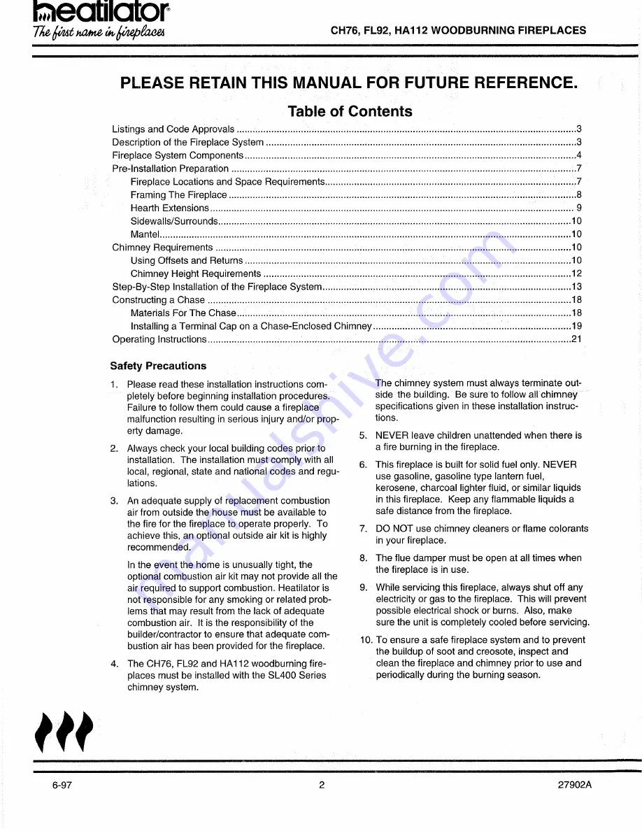 Heatiator CH76 Installation & Operation Manual Download Page 2