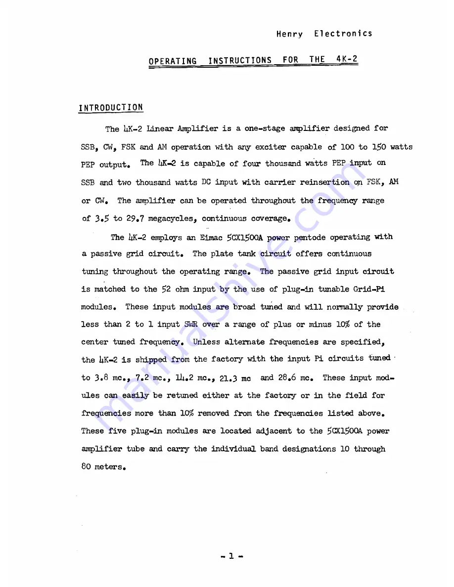 HENRY 4 K-2 Instruction Manual Download Page 6