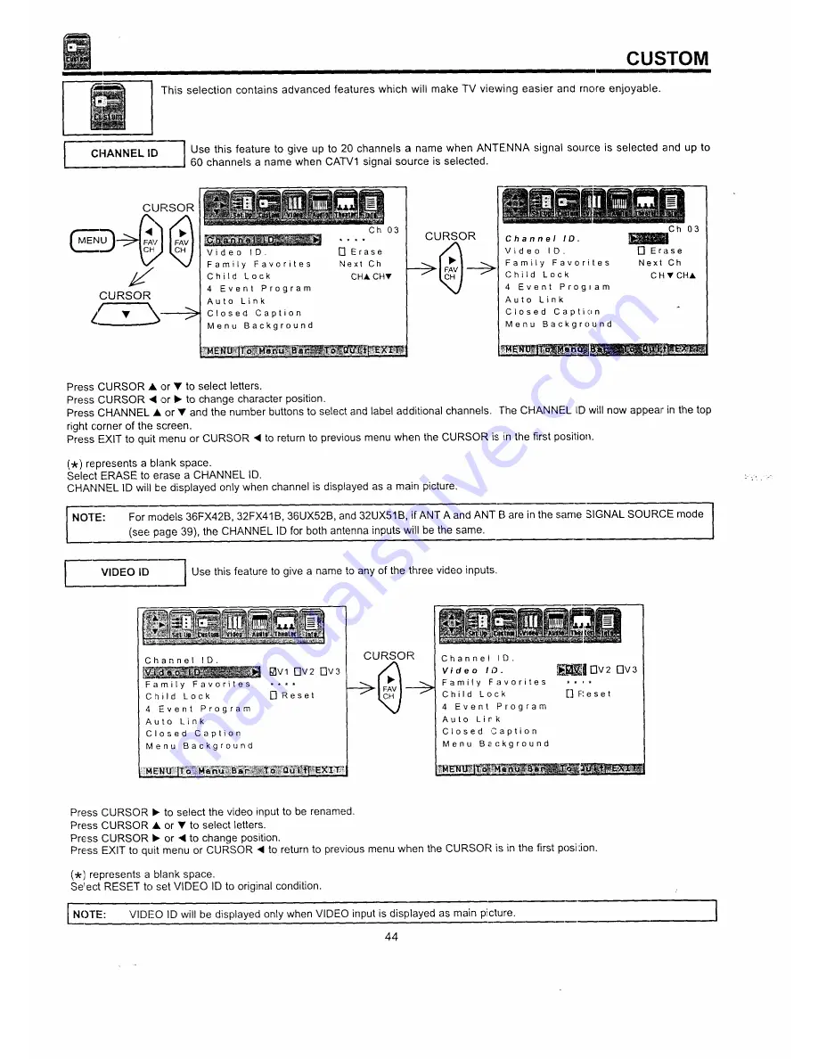 Hitachi 32FX41B, 32UX51B, 36FX42B, 36UX52B, 36CX35B Operating Manual Download Page 44