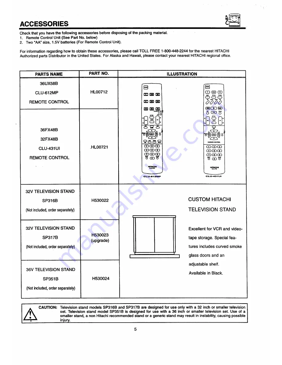 Hitachi 32FX48B Operating Manual Download Page 5