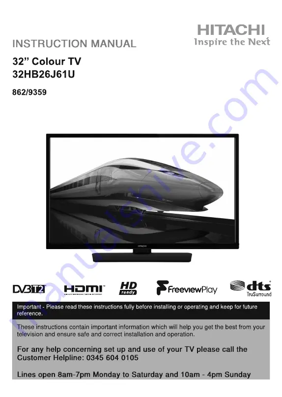 Hitachi 32HB26J61U Instruction Manual Download Page 1