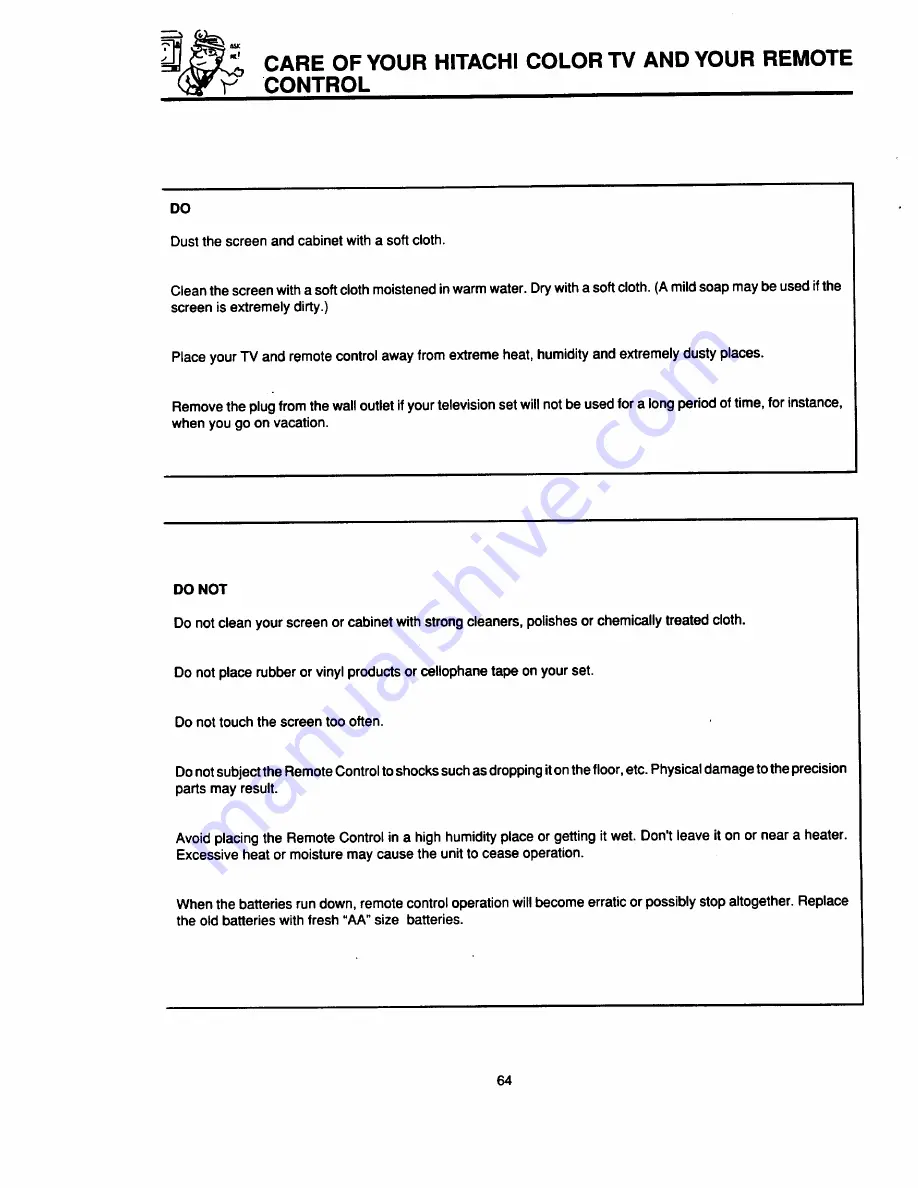 Hitachi 46UX24B Operating Manual Download Page 64