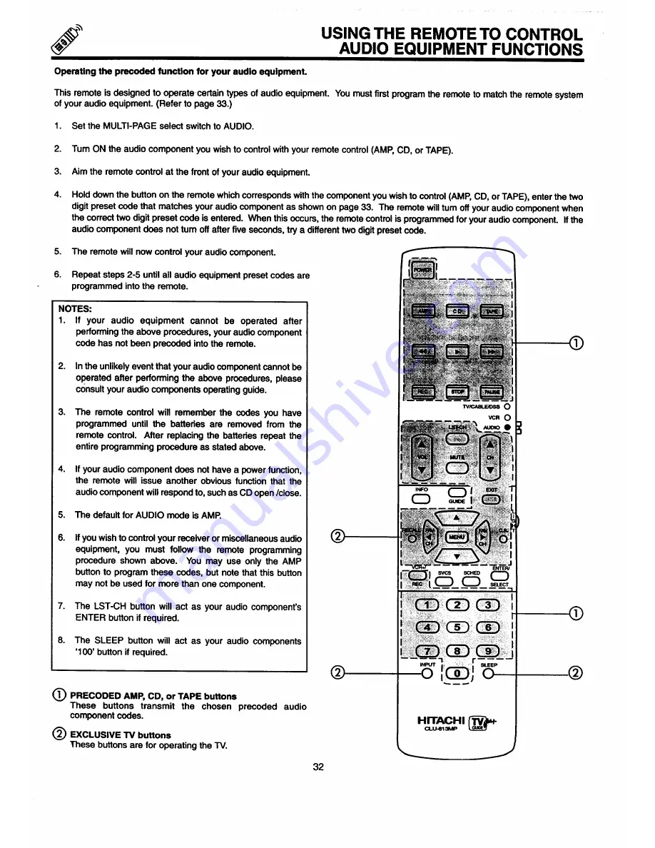 Hitachi 50SBX78B Operating Manual Download Page 32