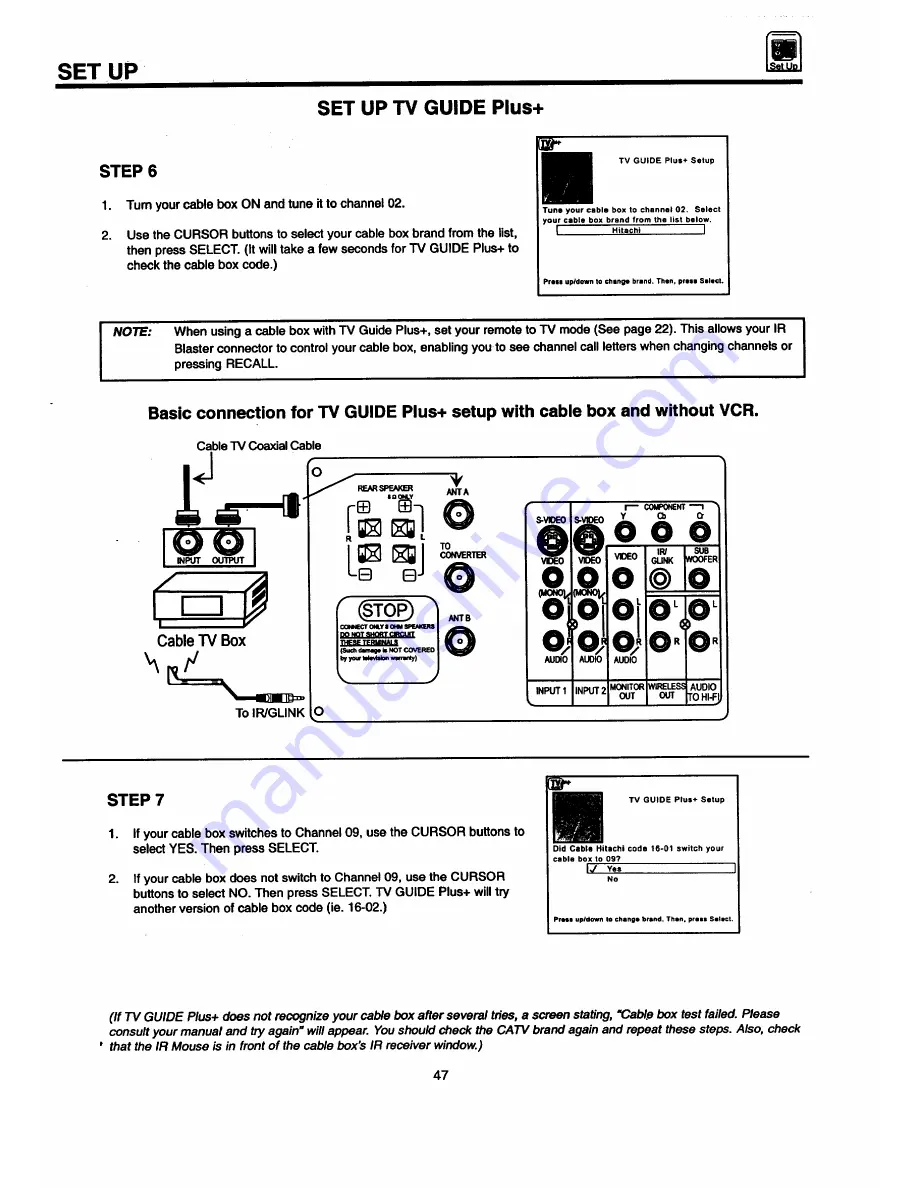 Hitachi 50SBX78B Operating Manual Download Page 47