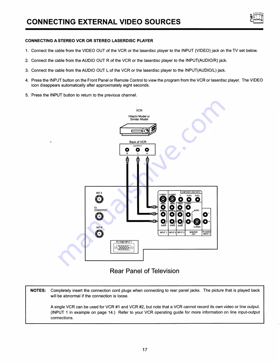 Hitachi 52LDX99B - LCD Projection TV Operating Manual Download Page 17