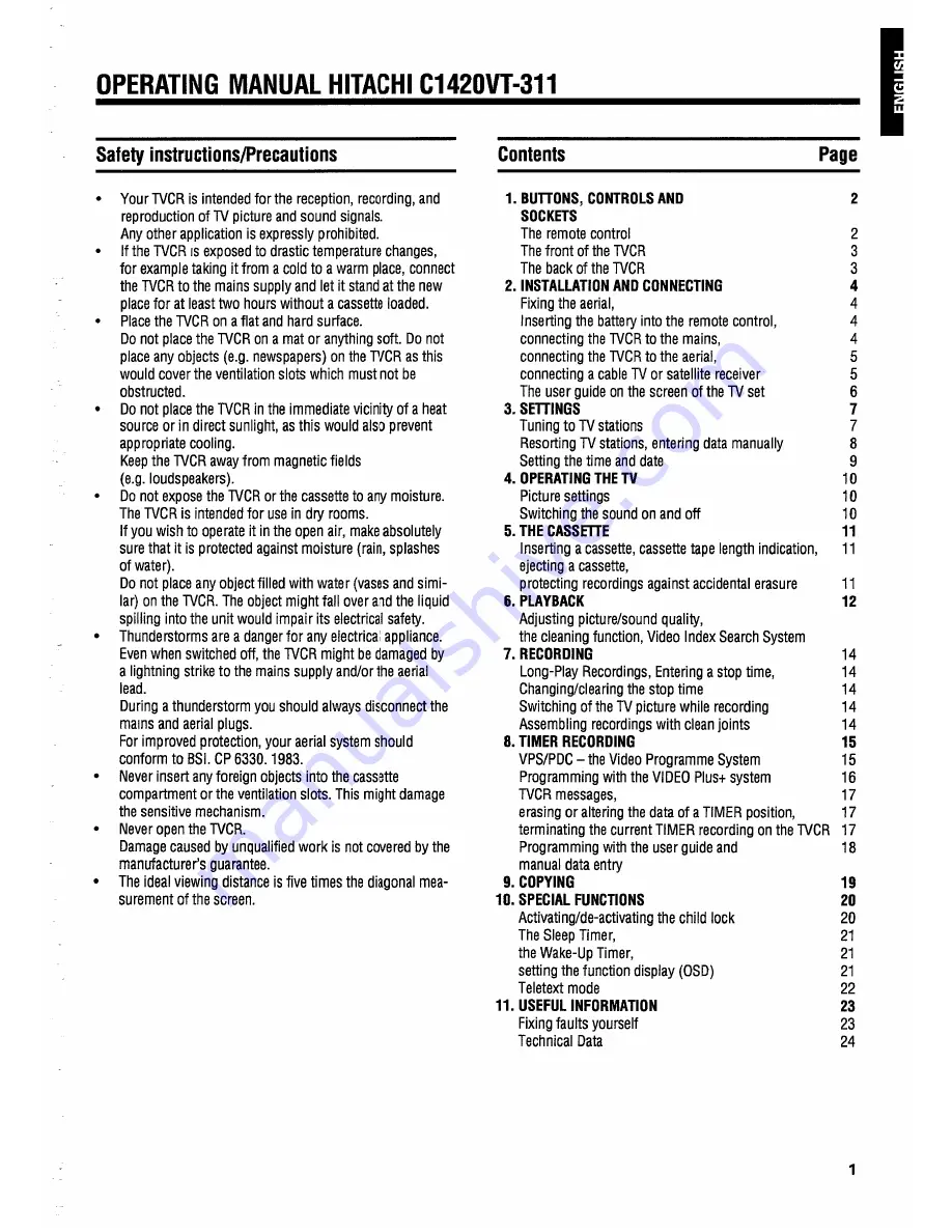 Hitachi C1420VT-311 Instruction Manual Download Page 3